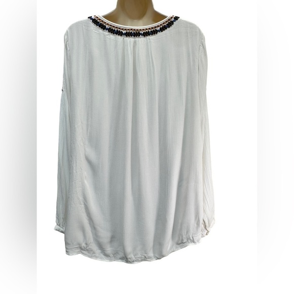 Soft Surroundings white embroidered bohemian long sleeve top - Picture 6 of 6